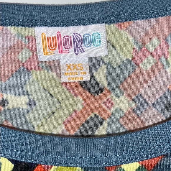 LULAROE Geometric Multi Teal Green Easy T-Shirt Dress Size XXS - Picture 4 of 7